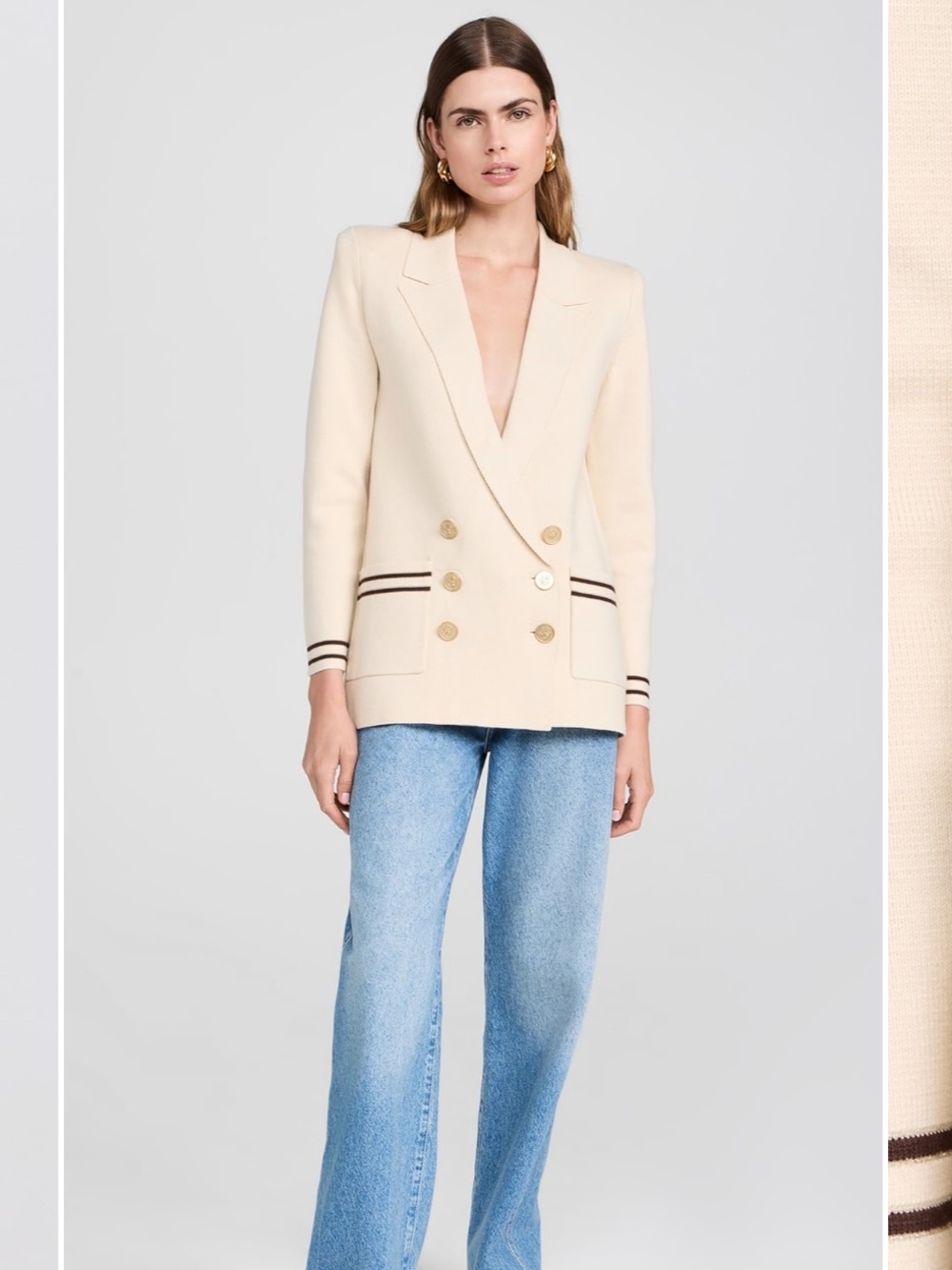 NWT L'AGENCE Eileen Boyfriend Knit Blazer Porcelain With Brown And Gold M